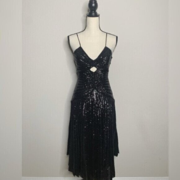 NWT A.L.C Lou Black Sequined Keyhole Midi Cocktail Dress - Picture 4 of 14